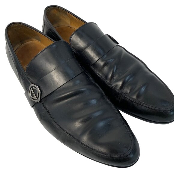 Gucci Other - VTG Rare Gucci Men's Black Leather Loafers Size 12.5 Slip On 7453 Sq Logo